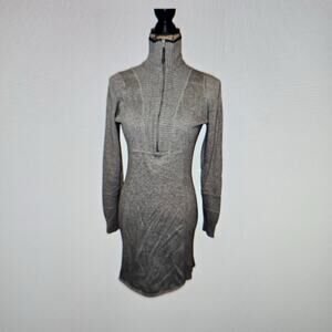 Athleta Gray Long Sleeve Athleisure Zip Wool Cotton Blend Sweater Dress Size L